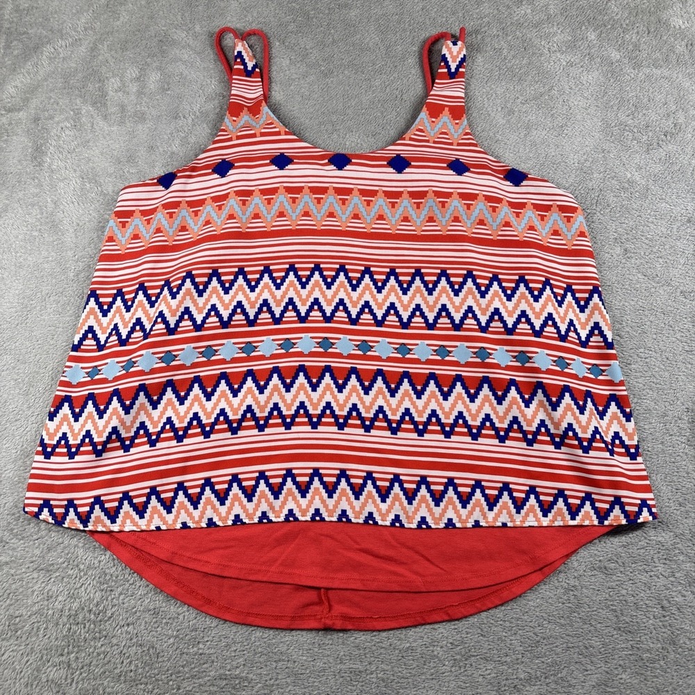 Charming Charlie Women's‎ Boho-Chic Aztec Print Layered Tank Top Red/Blue Medium